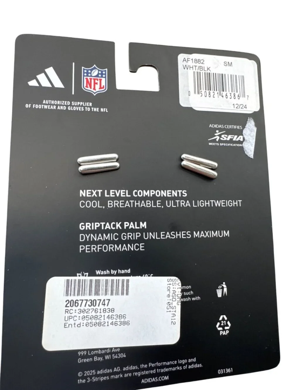 Adidas Football Lineman Size Small Gloves White Black NWT Fingerless